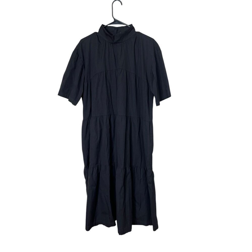 Everlane The Tiered Mockneck Dress Cotton Midi Black Size M‎